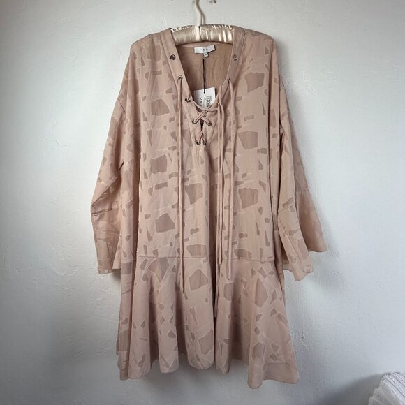 Iro Blush Pink Nude Ralene Long Sleeve Dress Lace Up Size 38 / 16W Lined New